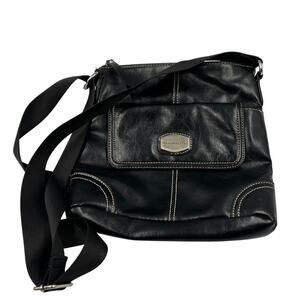 Franco Sarto Classic Black Crossbody Purse Messenger Zippered Handbag Medium